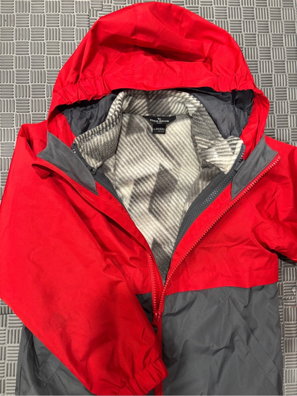 Kids 🧒 Eddie Bauer Red and Gray Hooded Colorblock Jacket